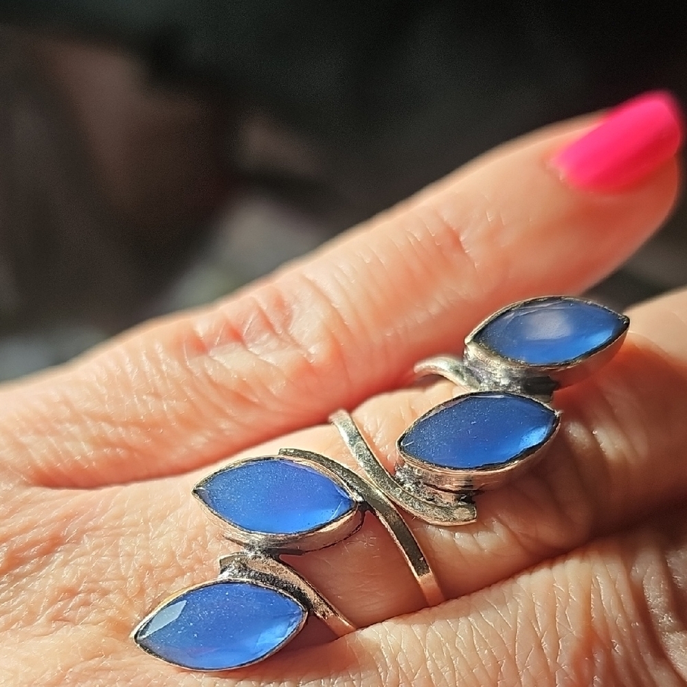 Blue Chalcedony And Silver Statement Ring With El… - image 1
